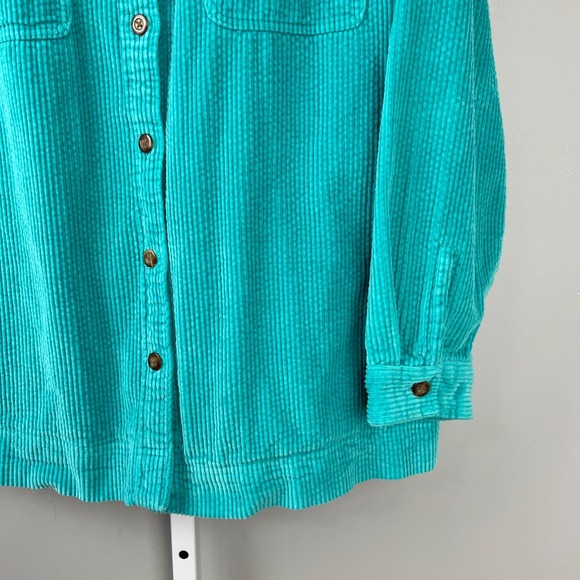 L.L. Bean Womens Comfort Corduroy Shirt 2X Shacket Button Up Turquoise Cotton - Picture 5 of 8